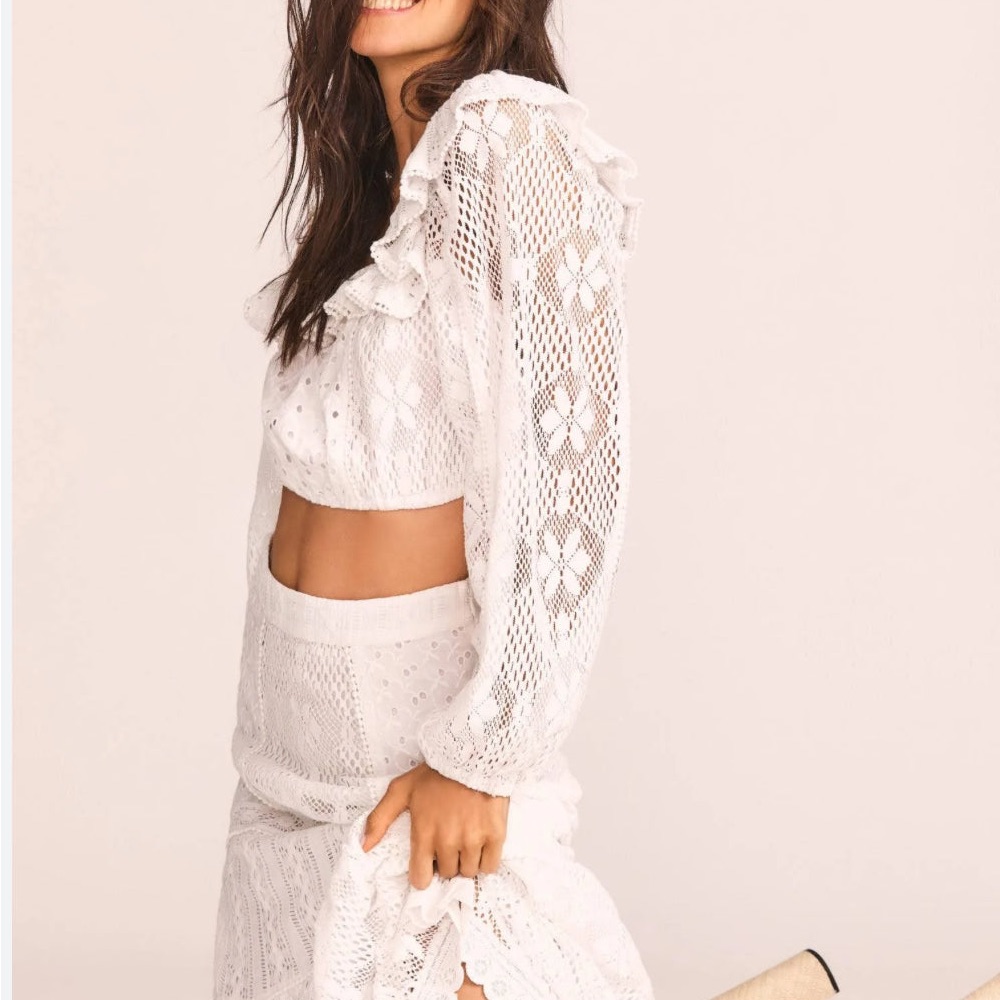 Loveshackfancy Dorabella White Crop Top
